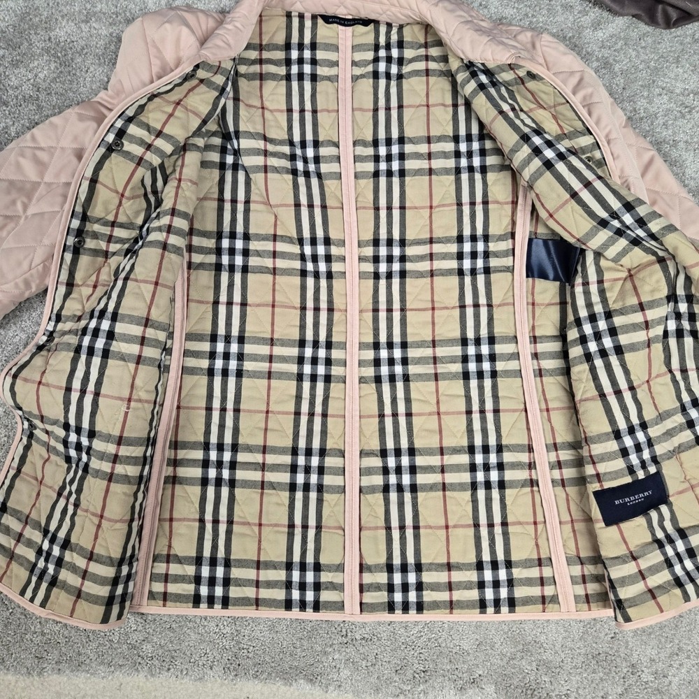 Burberry London Pink Quilted Jacket Nova Check Lining Made in England Womens L - Picture 3 of 16